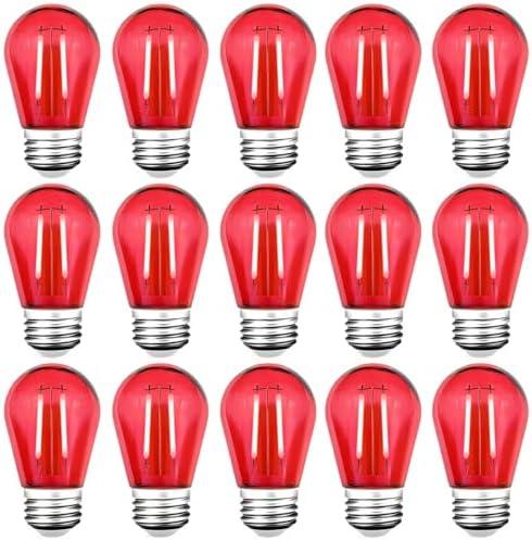 GUILEDUO 15 Pack S14 LED Red String Light Bulbs, Shatterproof 2 Watt Replacement Bulbs for Outdoor String Light, Waterproof Decorative E26 Base Red Filament Edison Christmas Light Bulbs, 120V