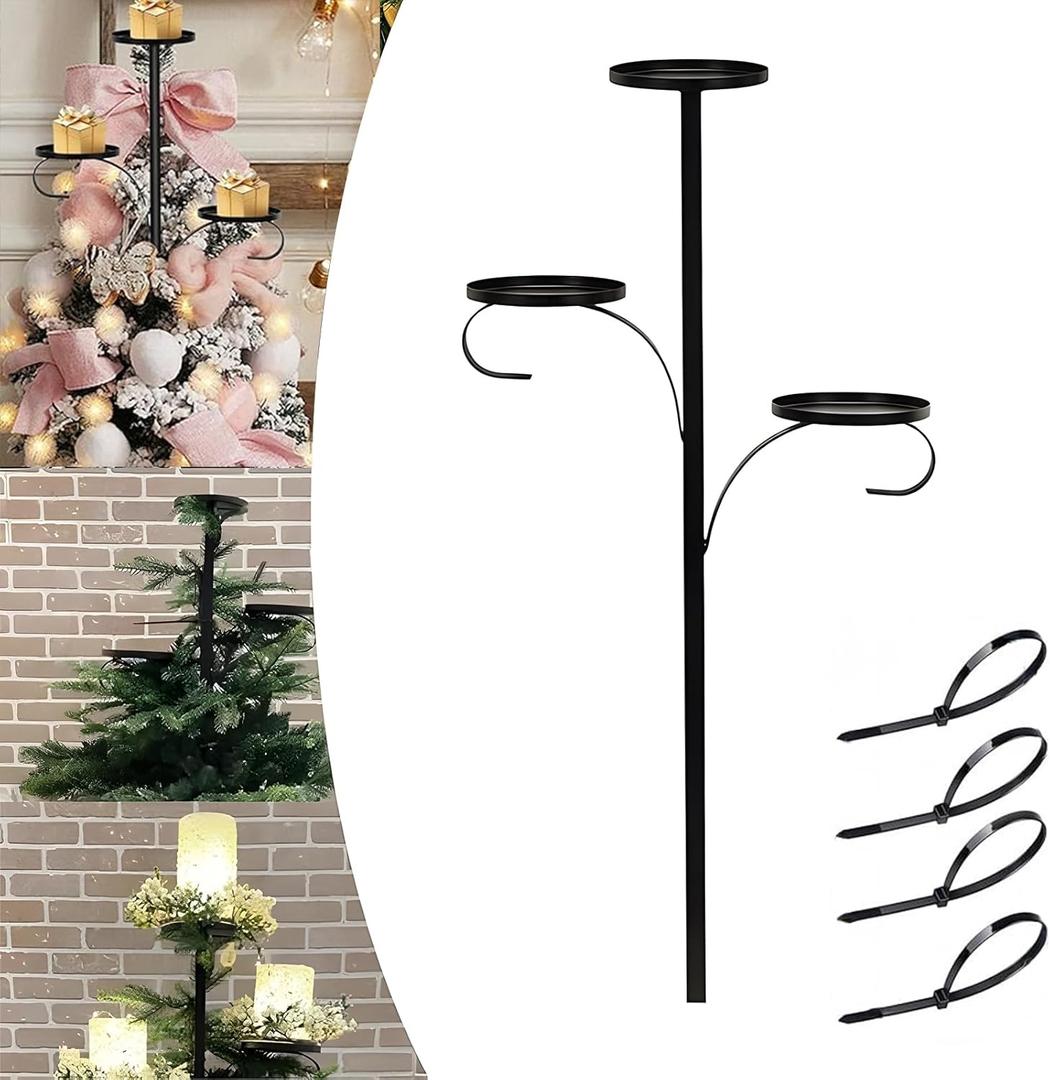 Candelabra Christmas Tree TopperBlack Metal Triple Tree Topper23.6 Inch Christmas Tree Topper Holder for CandleSanta Claus and Other Decorations