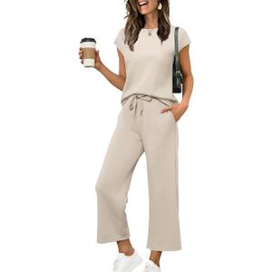 Sampeel Two Piece Sets for Women Summer Vacation Outfits Cap Sleeve Tops Lounge Matching Sets Clothing Beach Fashion Clothes, large