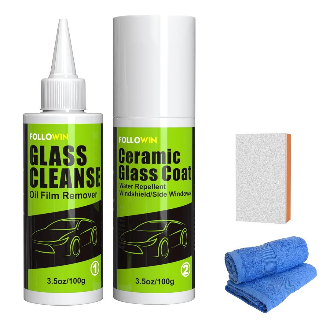 FOLLOWIN Glass Restore Care Kit Polishing Agent&Ceramic Sealant,Car Window Cleaner,Glass Polish,Streak Free Glass Cleaner,Rain Repelling Coating-Improved Visibility Glass Coating
