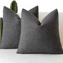 Foindtower Set of 2, Decorative Textured Boucle Throw Pillow Covers Accent Solid Pillow Cases Neutral Soft Cozy Couch Cushion Case for Chair Sofa Bedroom Living Room Home Decor 24 x 24 Inch Dark Grey (Charcoal)