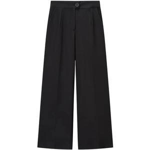 Woman's Commuting Suit Lapel Button-Down Long Sleeve Solid Slim Jacket High Waist Straight Pants Set (Black, Small)