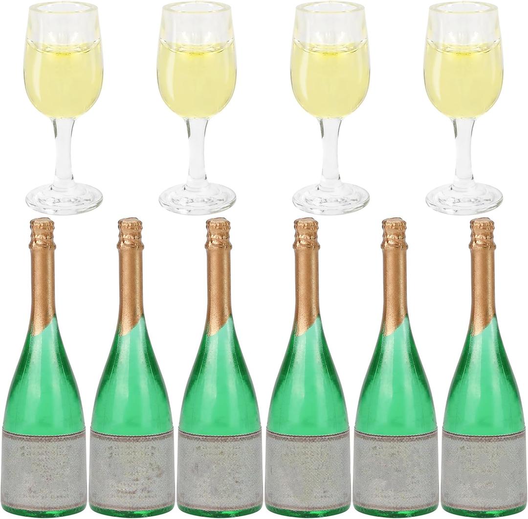 Miniature Champagne Wine Glass and Bottle for 1:12 Dollhouse Decor, Cake Topper Ornament, Mini Alcohol Liquor Beer Small Can Cocktail Simulation Accessories for Adult (20)