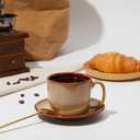 Pokini Stoneware Coffee Cups with Saucers, 6 Oz Cappuccino Cups Set of 4, Microwave & Dishwasher Safe, Perfect For Tea, Espresso, Latte, Ceramic Mugs for Kitchen or Cafe, Brown Yellow