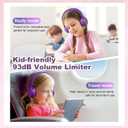 Kids Headphones, Wired Headphones for Kids On Ear with Microphone, 93dB Volume Limiter Headphone for Girls Boys, Foldable Lightweight Headphone for School Learning & Entertainment, Pink Purple
