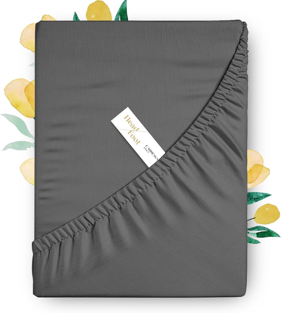Carressa Linen 100% Cotton King Size Fitted Sheet Only - 800 Thread Count King Fitted Sheet Cotton, Luxuriously Soft, Cooling 16" Deep Pocket Sateen Weave Bottom, Luxury Hotel Quality - Dark Grey (Graphite Gray)