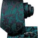 Dubulle Mens Paisley Striped Tie Woven Necktie for Men and Handkerchief Cufflinks Set Wedding Formal Business