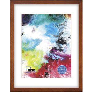 RPJC 14x18 Solid Wood Poster Frames Display Pictures 11x14 with Mat or 14x18 Without Mat for Wall Mounting Hanging Picture Frame Brown