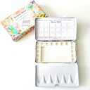 Bower Bird Travel Watercolor Palette,Portable Ceramic Palette,Empty Paint Palette,Small Travel Metal Paint Boxwith Porcelain Palette (16Well)