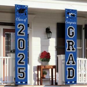 DAZONGE Blue Graduation Decorations 2025, Congrats Grad Porch Banner for Any Schools or Grades 2025 Graduation Party Decorations