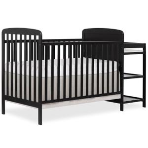 Dream On Me Anna 3-in-1 Convertible Full-Size Baby Crib & Changer with Storage in Black, GreenGuard Gold & JPMA, Pinewood, Converts to Day & Toddler Bed (Rails to Buy), 3 Levels, 1 Changing Pad