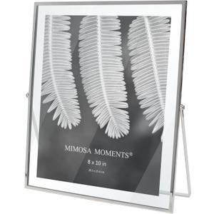 MIMOSA MOMENTS 8x10 Silver Metal Floating Picture Frame, Double Glass Tabletop Display, Modern Minimalist Photo Frame for Home & Office Decor
