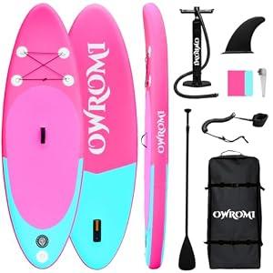 Kids Stand Up Paddle Board with Inflatable SUP Accessories, Non-Slip Comfort Deck Inflatable Paddle Board for Kid, Durable, Lightweight Fin for Youth & Kids (Pink/ Green, 7'10"X 30"X 6")