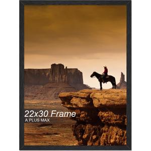 A PLUS MAX 22x30 Picture Frame, Black Engineered Wood Frame for 22 x 30 Inch Picture Poster Photo, Light Weight 22 by 30 Frame with Wood-grain for Wall - 1 Pack/Black/22 x30