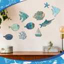 Yuntau 10 Pcs Fish Wall Decor Wood School of Fish Wall Decor Beach Theme Bathroom Decoration Wooden Nautical Coastal Pictures Home Hanging Art Summer Coastal Gift