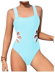 SHENHE Girl's Colorblock Cut Out One Piece Swimsuit Beach Sports Swimwear Bathing Suit Blue 12 Years