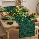2 x Artoid Mode Green Soft Plush Faux Fur Jacquard Heart Clover St. Patrick's Day Table Runner, Seasonal Kitchen Dining Table Decoration for Home Party Decor 13x72 Inch