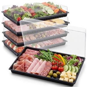 Shellwei 5 Pack Extra Large Charcuterie Board with Lids, 18 x 12 Inch Plastic Catering Trays for Cookies, Desserts, Candy, Reusable Serving Platters for Travel Party