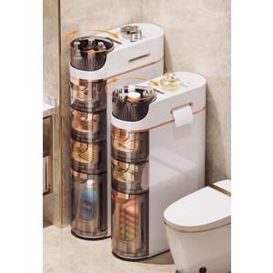 17cm Slim Bathroom Storage Cabinet 3-Tiers No-Assembly Narrow Bathroom Floor Cabinet with Wheels Toilet Paper Holder, Waterproof, Multifunctional Storage, 1PCS