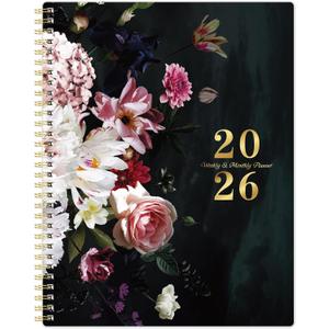 2026 Planner - 9" x 11" Planner Weekly and Monthly 2026, from Jan. 2026 to Dec. 2026, Calendar Planner 2026 with Tabs, Twin-Wire Binding, Inner Pocket, Floral Pattern