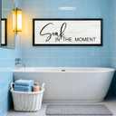 Soak in the Moment Wooden Sign Framed Wall Art, 32''12'' Rustic Horizontal Motivational Bathroom Quote Wood Plaque above the Bathtub, Farmhouse Long Inspirational Shower Room Saying Wood Sign Wall Decor