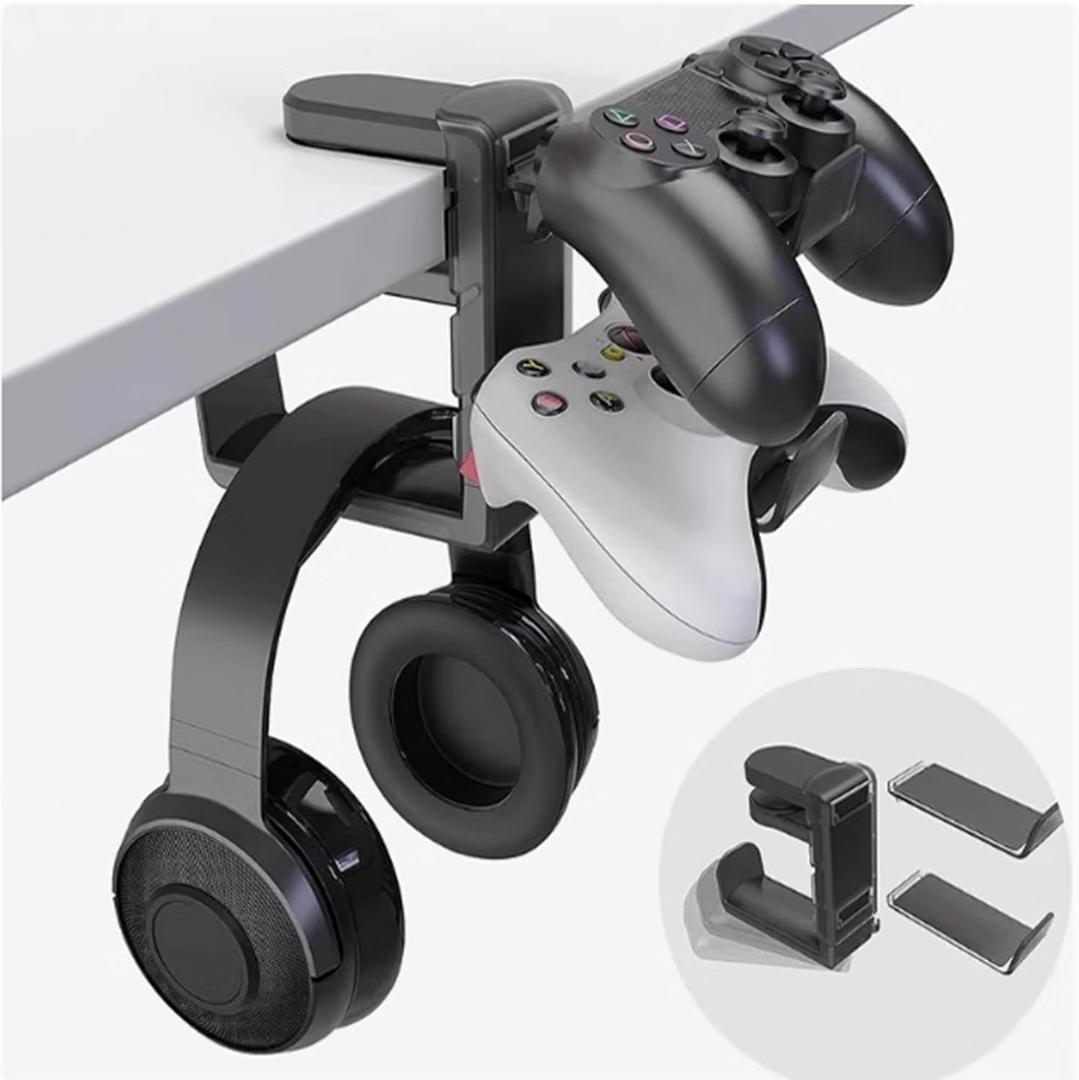 Rotating Headphone Hanger Desk Headphone Stand Gaming Headset Stand,360 Degree Rotation Clamp-on Headphone Holder for Gaming PC Accessories (Black 1)