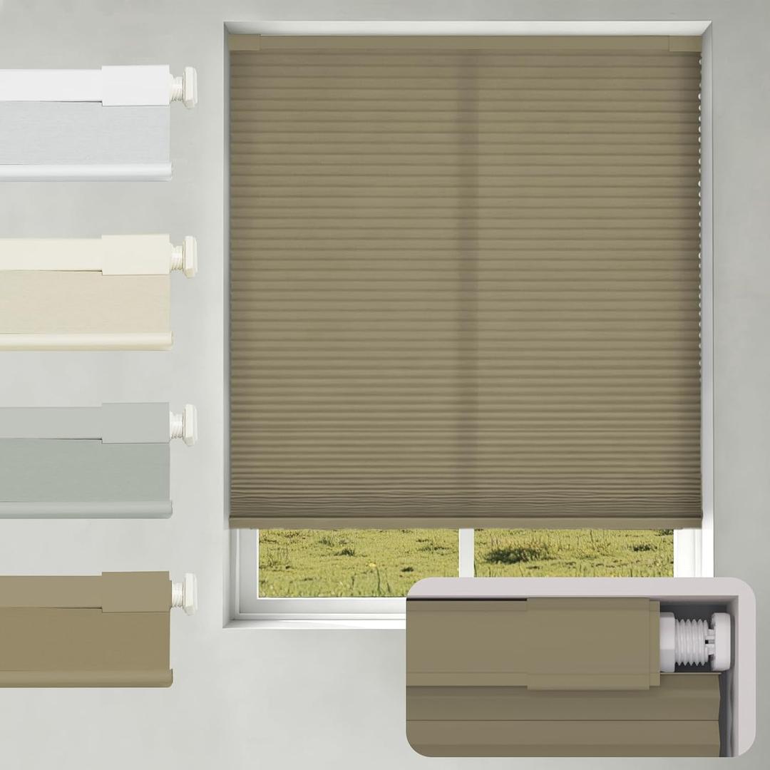 No Drill No Tools Light Filtering Cellular Shades,Cordless Blinds for Indoor Windows,Thermal Insulation Window Shades Honeycomb Blinds for Bedroom,Office,Home,Light Brown,36" w x 36" h