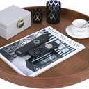 HofferRuffer Large Round Serving Tray 24'', Elegant Faux Leather Circle Ottoman Table Tray, Serve Tea Coffee Breakfast in Bedroom Living Room Kitchen (Antique Brown, 24'')