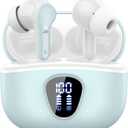 Wireless Earbuds, Bluetooth 5.4 Headphones HiFi Stereo, Bluetooth Earbuds with ENC Noise Cancelling Mic, IP7 Waterproof in Ear Earphones, 48H, LED Display Ear buds for Pad Workout Sports, Azure