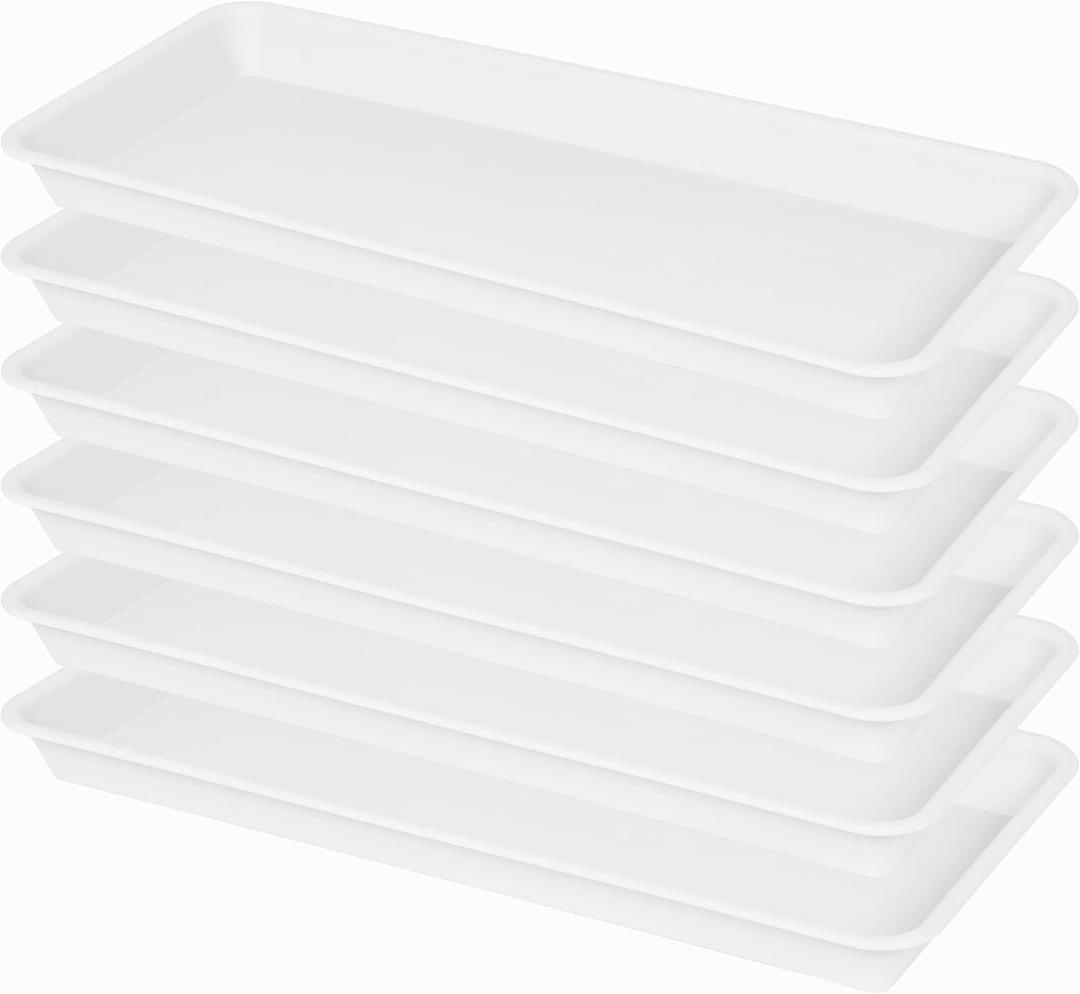 6 Pack Plastic Plant Tray Saucer, Rectangular, Indoors Outdoor, Water Drip Tray for Flower Pot, Windowsill (6.5 x 13 Inch, Cream White)