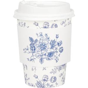50Pcs Blue Floral Disposable Coffee Cups with Lids and Sleeves Blue White Chinoiserie Flower 12oz Hot Cold Paper Drinking Cup for Birthday Wedding Baby Shower Party Supplies