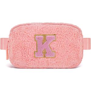 Belt Bag with Initials,Fanny Packs Crossbody Bags for Women Girls Kids,Birthday Graduation Gifts for 5 6 7 8 9 10 11 12 13 14 15 16 Year Old Girl,Trendy Cute Purse Stuff - K,Peach