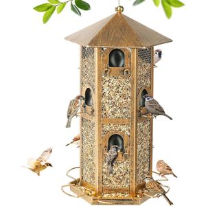 Multi Layer Bird Feeder for Outdoors, Hexagonal Tower Shaped Bird Feeders for Garden Patio Outside Hanging, Metal Wild Finch Feeder for Small Sparrows -4Lbs Capacity