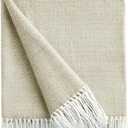 BOURINA Throw Blanket Decorative Faux Cashmere Fringe Lightweight Throw Soft Cozy for Bed or Sofa Outdoor Blanket, 50" x 60" Light Beige