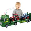 lonfypeng 3-in-1 Farm Truck Toys for Kids Ages 3-6 – 25.6 Inch Extra-Large Inertia Semi Trailer with Lights & Sounds, Detachable Tractor and Light & Sound Farm Vehicle