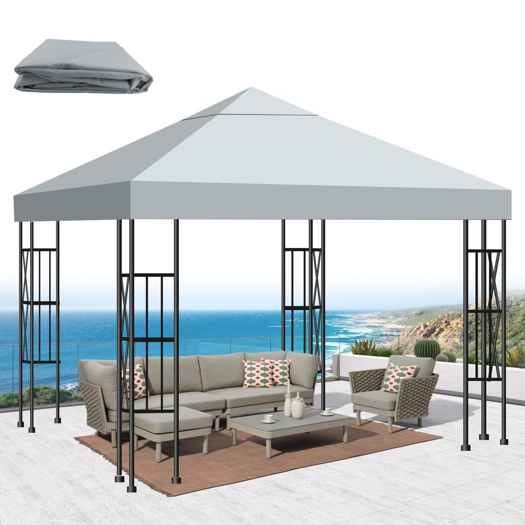 10x10 Gazebo Canopy Replacement Top, 300D High-Density Waterproof Single Layer Gazebo Cover with Heavy Duty Sun Shade Canopy, Folded UV Blocking Canopy Roof for Outdoor Patio Garden Tent Top (Gray)
