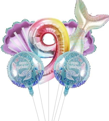 Pack of 4, Mermaid Birthday Decoration Mermaid Foil Large Number Balloons for Girls Under The Sea Mermaid Theme Baby Shower Birthday Favors（40inch Number balloon 9）