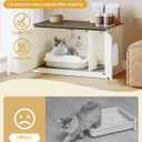 Hzuaneri Cat Litter Box Enclosure with Cushion, Hidden Litter Box Furniture with Removable Dividers, Reversible Entrance Left or Right Side,Cat House, Rustic White and Brown CB84714X