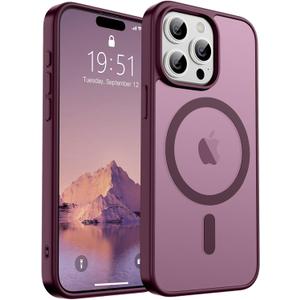SUPFINE Magnetic for iPhone 15 Pro Case (Compatible with MagSafe) (Military Grade Drop Protection) Translucent Matte Shockproof Phone Case, Wine Red