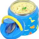 11.8 oz Thermo for Hot Food, Soup Thermo Stainless Steel, Hot Food Container with Fold-up Spoon, Flip Open Lid School Insulated Food Jar, Keep Hot & Cold for Work,Blue-Dinosaurs