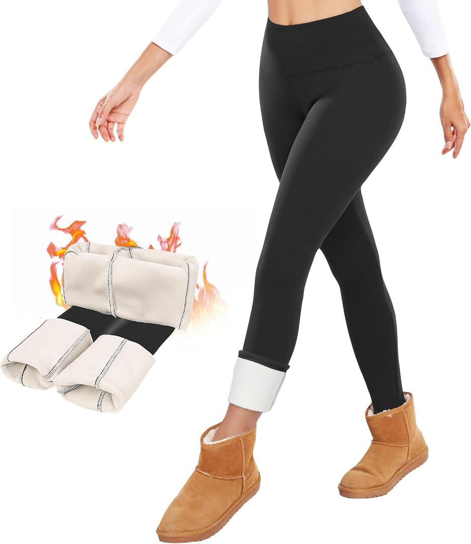 DHSO Thermal Thick Fleece Lined Leggings Women - Winter Warm High Waisted Tummy Control Soft Yoga Pants for Snow Cold (Large, Black)