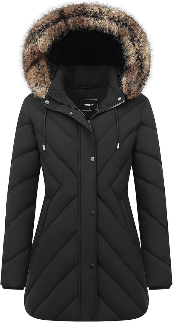 Women's Winter Coat Long Puffer Jacket - Waterproof Warm Thickened Snow Coat for Women (X-Large, Black)