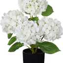 Hollyone White Hydrangea Artificial Flowers in Pots 19.7" Four-Head Faux Silk Hydranges Flower Arrangements for Indoor Home Office Kitchen Table Centerpieces Wedding Decorations