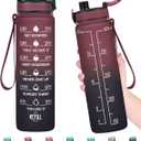 Enerbone Water Bottle, Leakproof BPA & Toxic Free, Motivational Water Bottle with Times to Drink and Straw, Fitness Sports Water Bottle with Strap for Office, Gym, Outdoor Sports (32 Ounces, Red Blue)