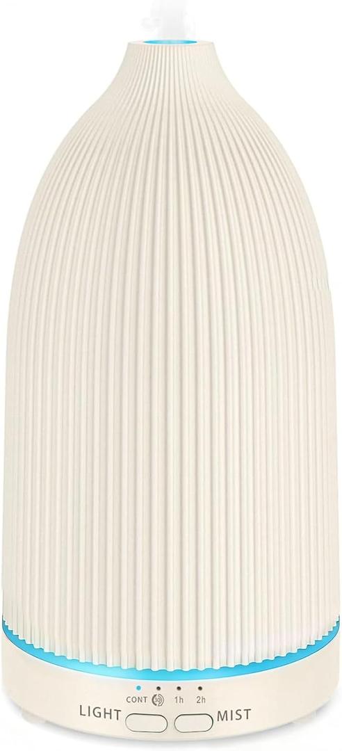 URPOWER 100ML Essential Oil Diffuser Ultrasonic Cool Mist Humidifier with 7 LED Lights, Timer & Auto-Off Quiet Aromatherapy Scent Diffuser for Home Bedroom Office Relaxation (Striped Beige)