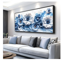 XIGUANGART Large Flower Prints Wall Art for Living Room Blue and White Paintings for Office Modern Black Framed Artwork Floral Pictures Wall Decoration for Bedroom Kitchen Women Aesthetic Home Decor