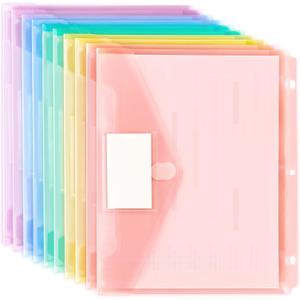 Forvencer Binder Pocket, 10 Pack Super Heavyweight Plastic Folders with Tight Closure, Binder Folders Side Loading, 3 Ring Binder Pocket, Binder Dividers with Pockets, Letter Size, Pastels Series (Fresh)