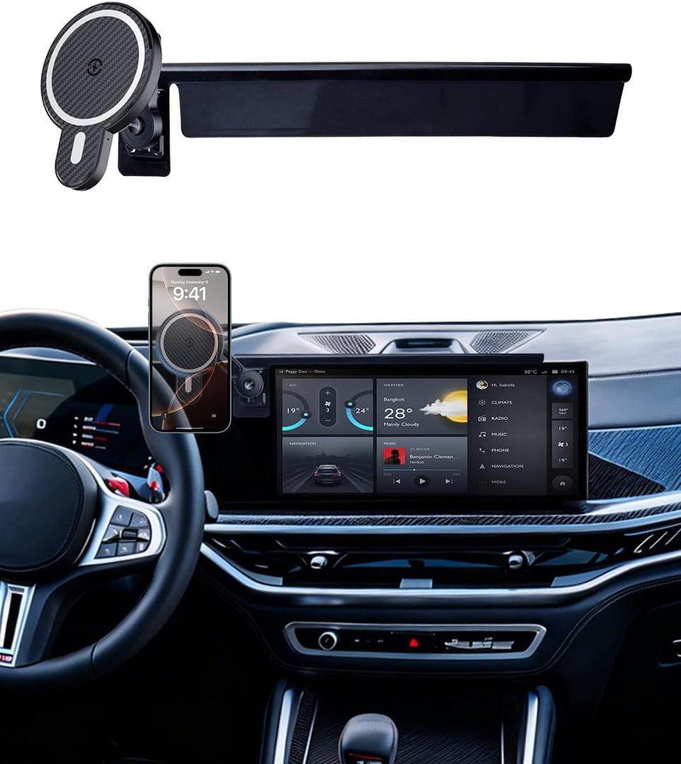 PZK Car Phone Mount for 2024-2026 BMW X5 /BMW X6 /2023 2024 2025 2026 BMW X7 Accessories Custom 14.9-inch Screen Magnetic 15W Fast Wireless Charger Car Phone Holder with 360 Rotating Extension Rod