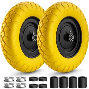 RONPOW 4.80/4.00-8 Flat Free Wheelbarrow Tire and Wheel, 16" Puncture Proof | Solid Replacement Tires with 5/8" & 3/4" Bearings, 400Lbs Load, Universal Fit for Garden, Farm & Construction, 2Pack Yellow