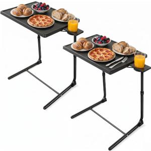 TV Tray Table Set of 2, 6 Height & 3 Tilt Adjustments, Black, 2pcs